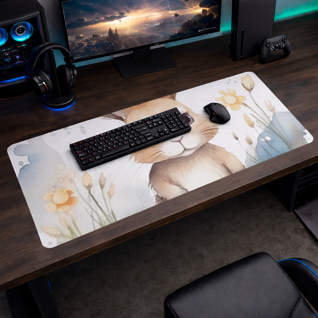 Cute Bunny Watercolor Illustration Mouse Pad