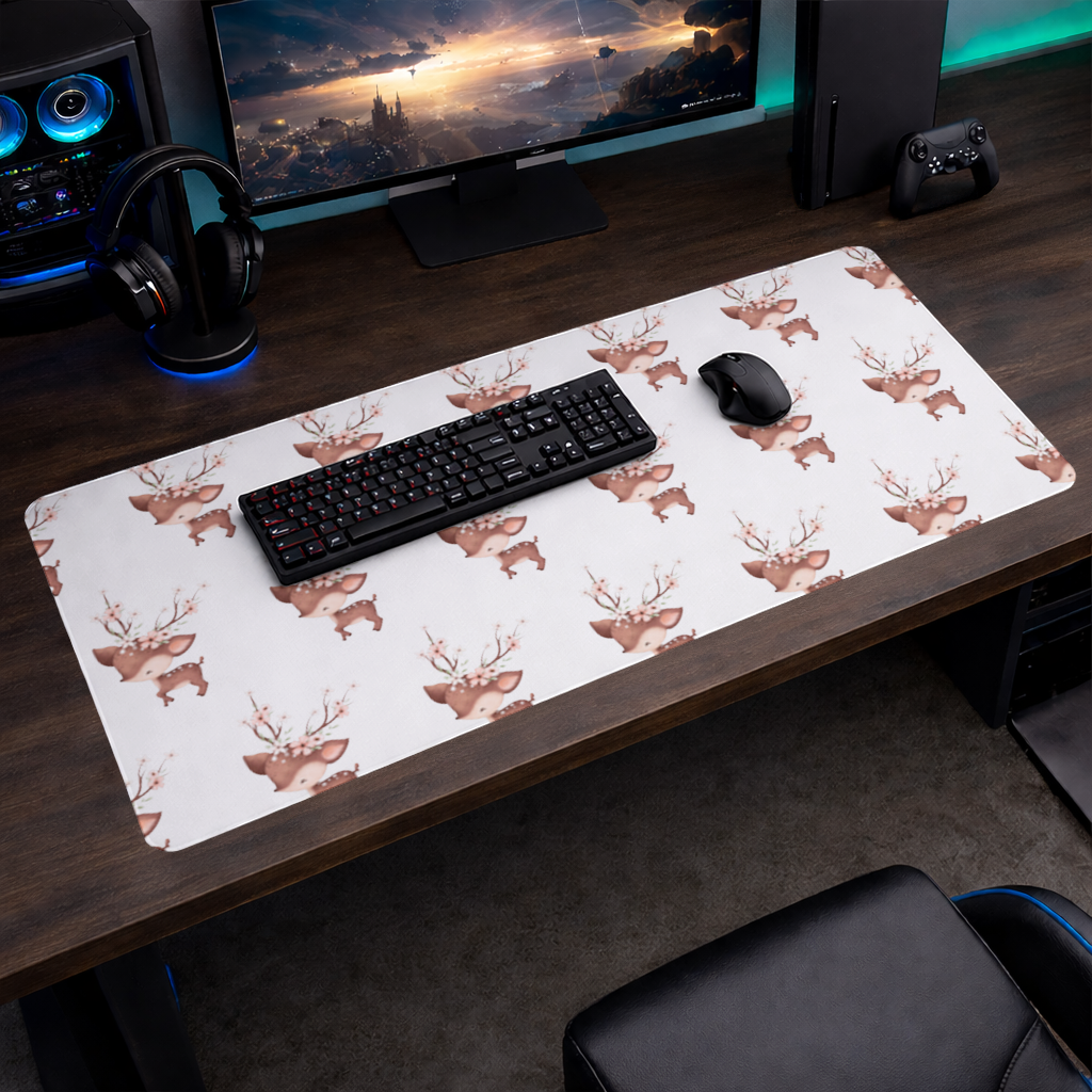 Cute Baby Deer with Floral Antlers Mouse Pad