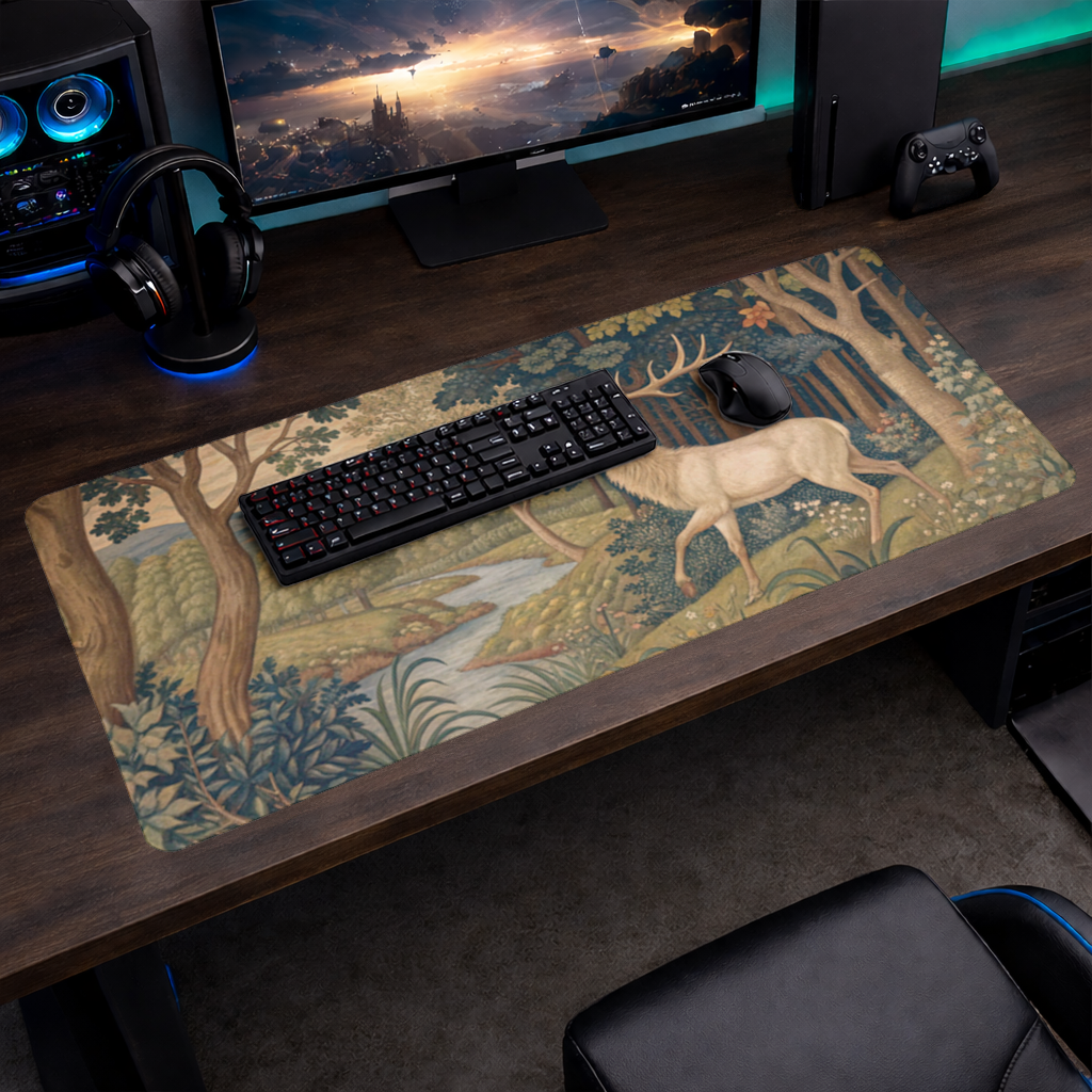 Noble Deer in Forest Landscape Classic Art Illustration Mouse Pad