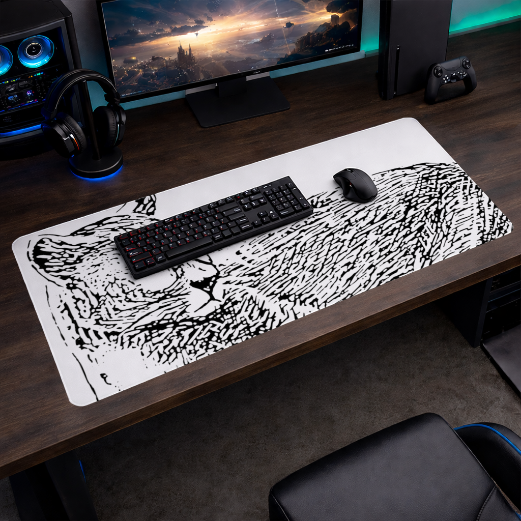 Siyah Beyaz Vahşi Kedi Eskiz Çizimi Mouse Pad