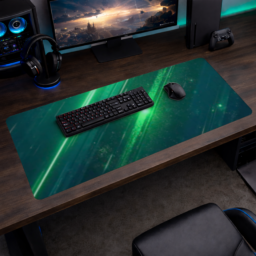 Green bright strips on black background. Mouse Pad