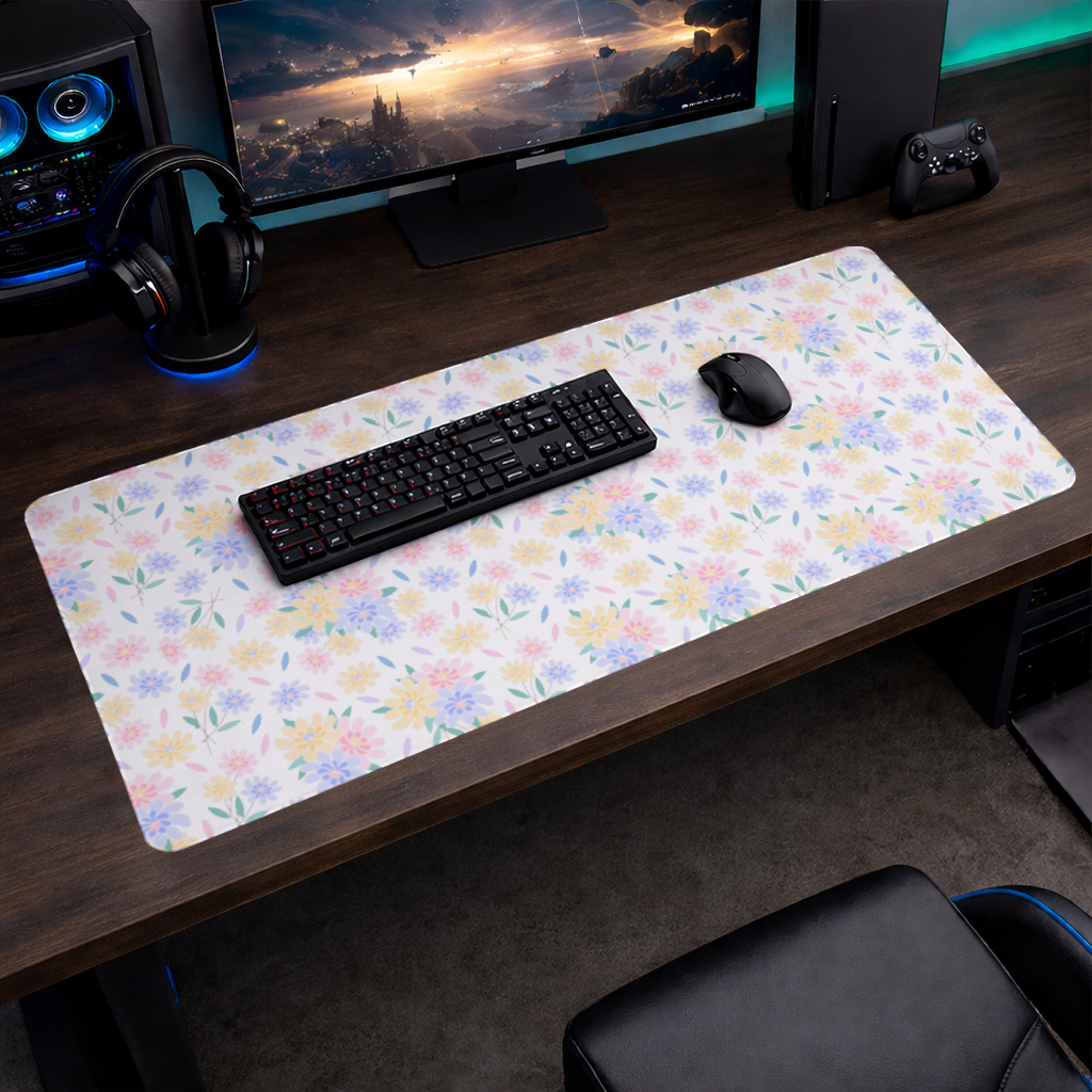 Colorful Pastel Spring Floral Pattern Mouse Pad