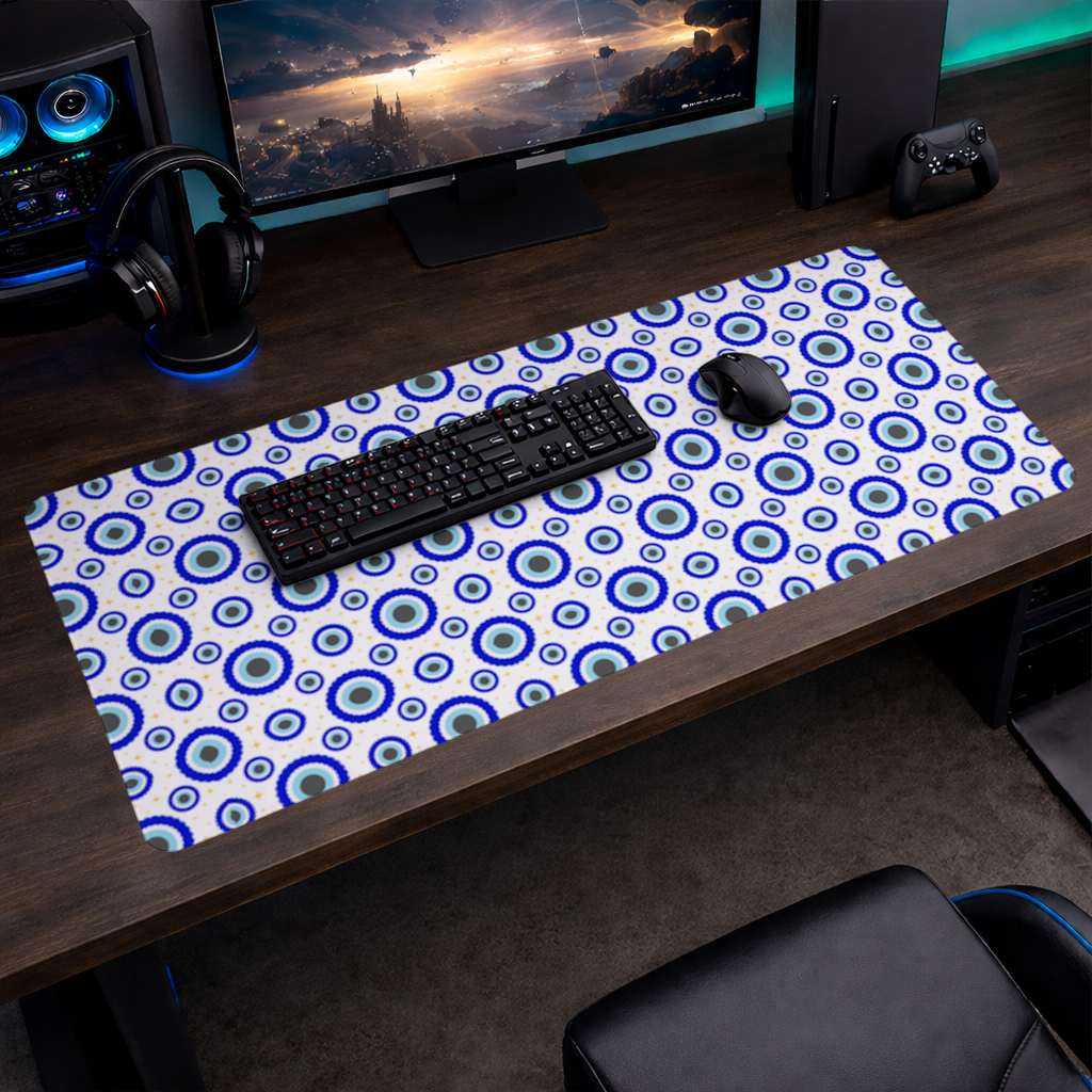 Blue Evil Eye Pattern with Stars Mouse Pad
