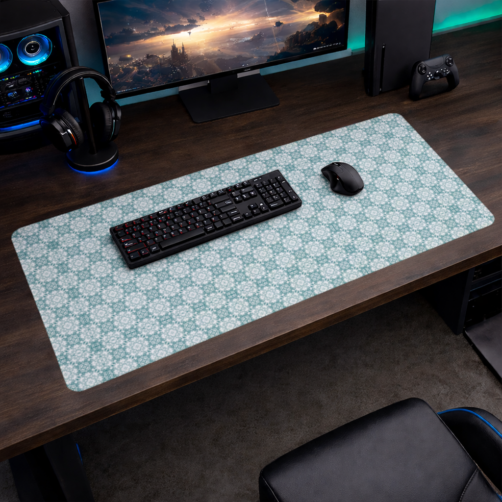 Blue Pixelated Geometric Ornament Pattern Mouse Pad
