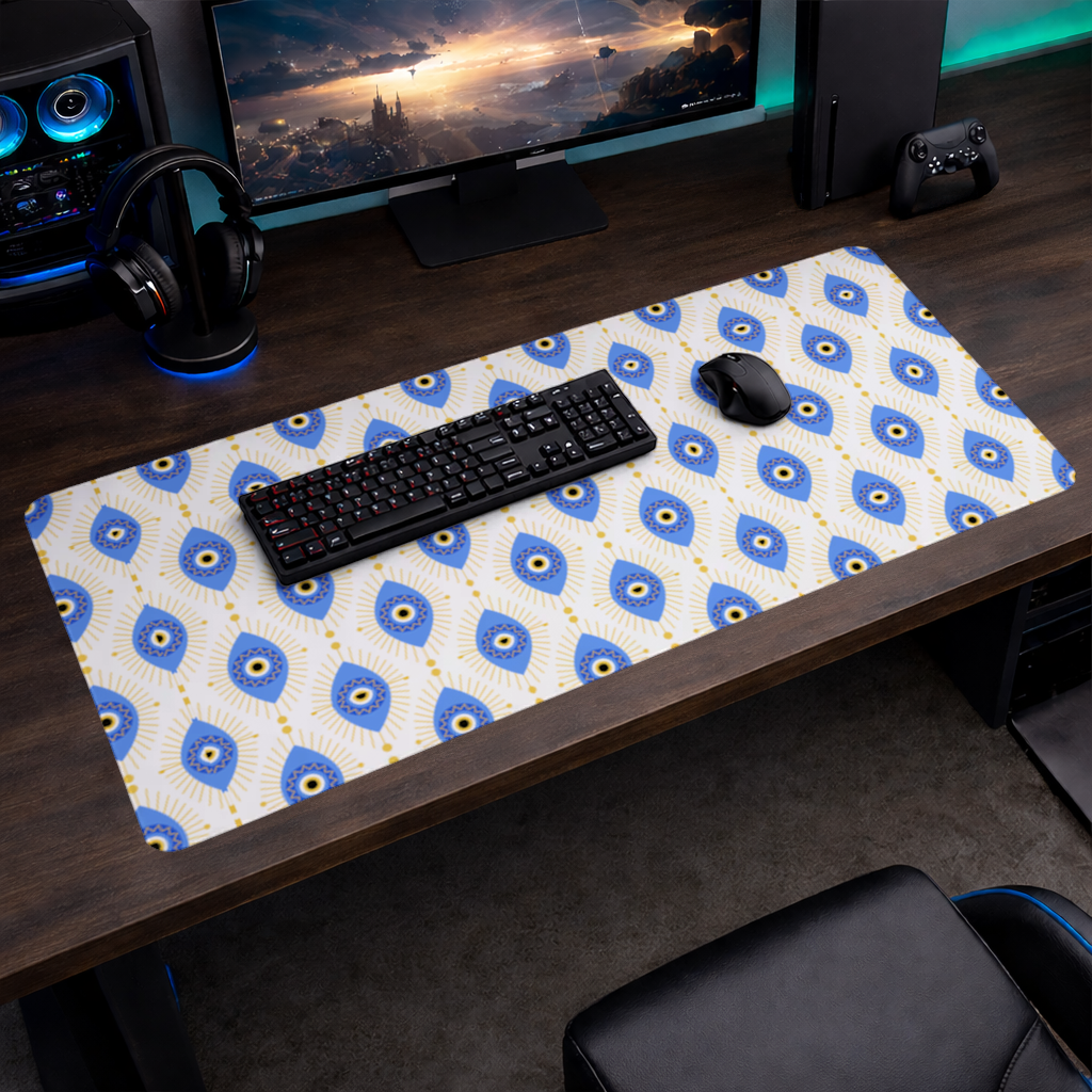 Modern Evil Eye Pattern with Sunburst Rays Mouse Pad