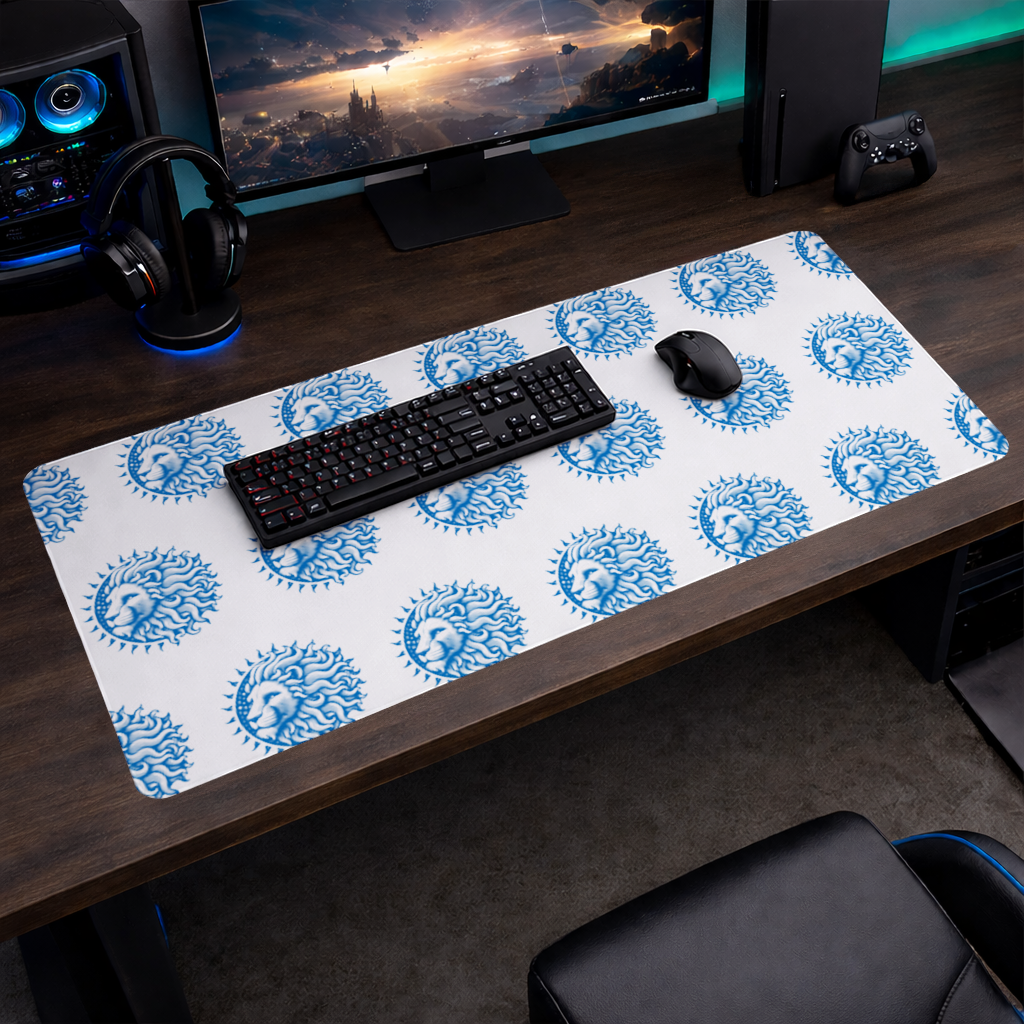 Leo Zodiac Sun and Moon Blue Motif Mouse Pad