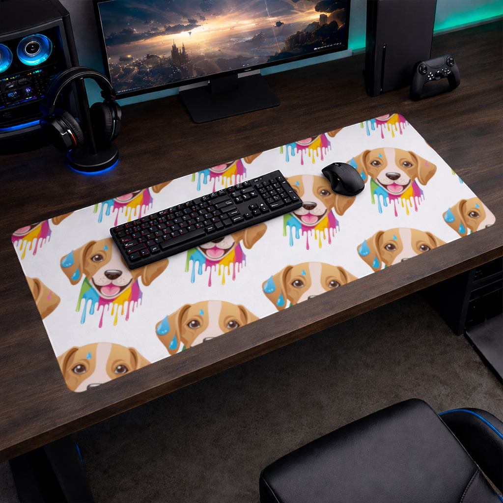 Happy Dog with Colorful Paint Drips Mouse Pad
