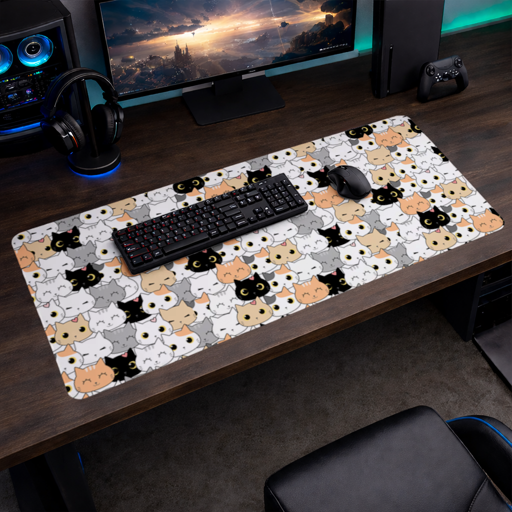 Colorful Cute Cat Faces Seamless Pattern Mouse Pad