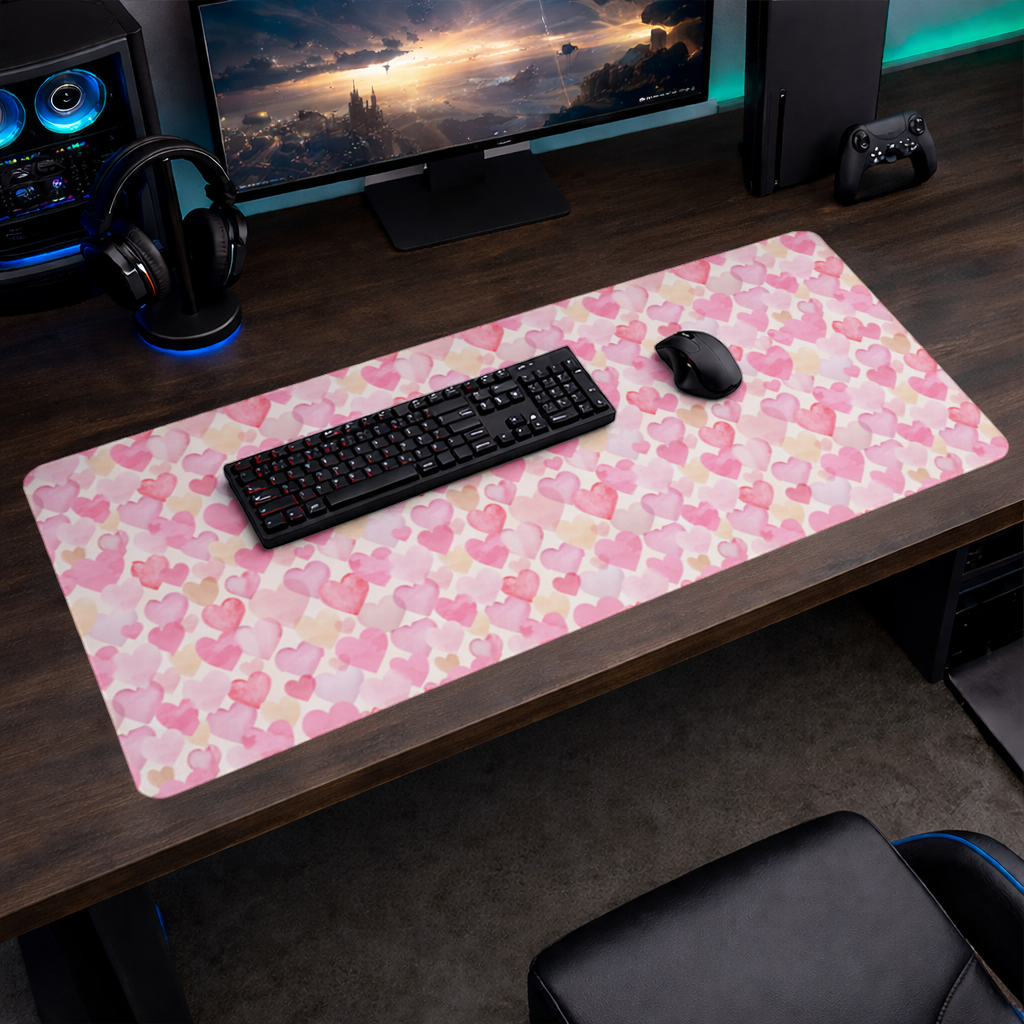 Watercolor Pink Hearts Mouse Pad