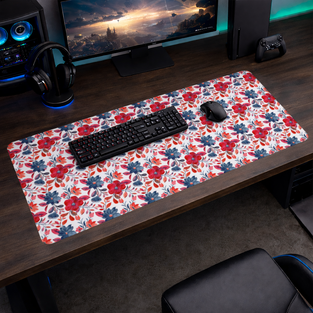 Watercolor Red Navy Floral Mouse Pad