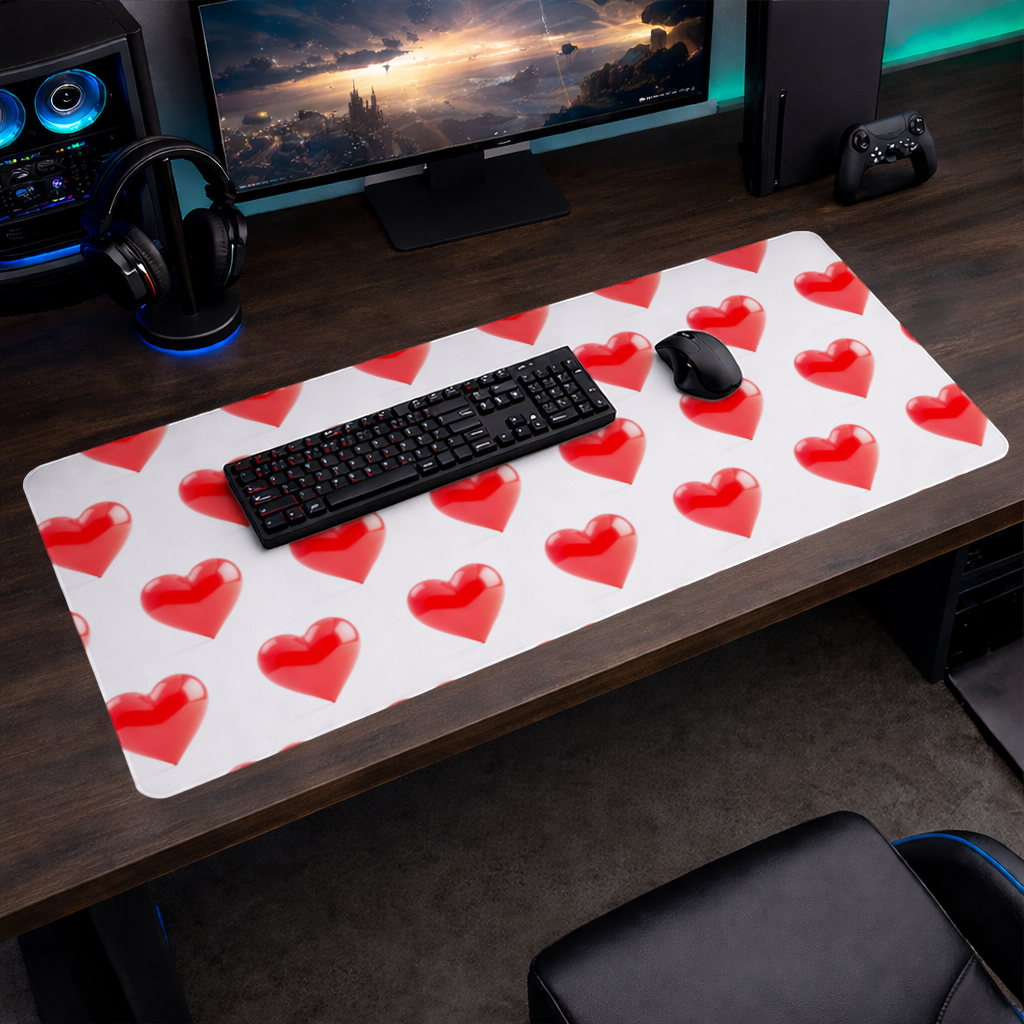 Glossy Red 3D Heart Mouse Pad
