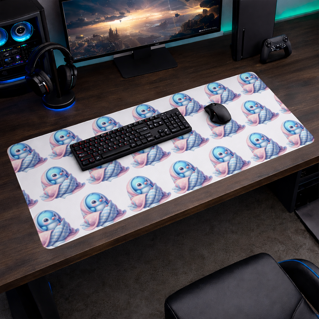 Kawaii Blue Bird in Blanket Mouse Pad