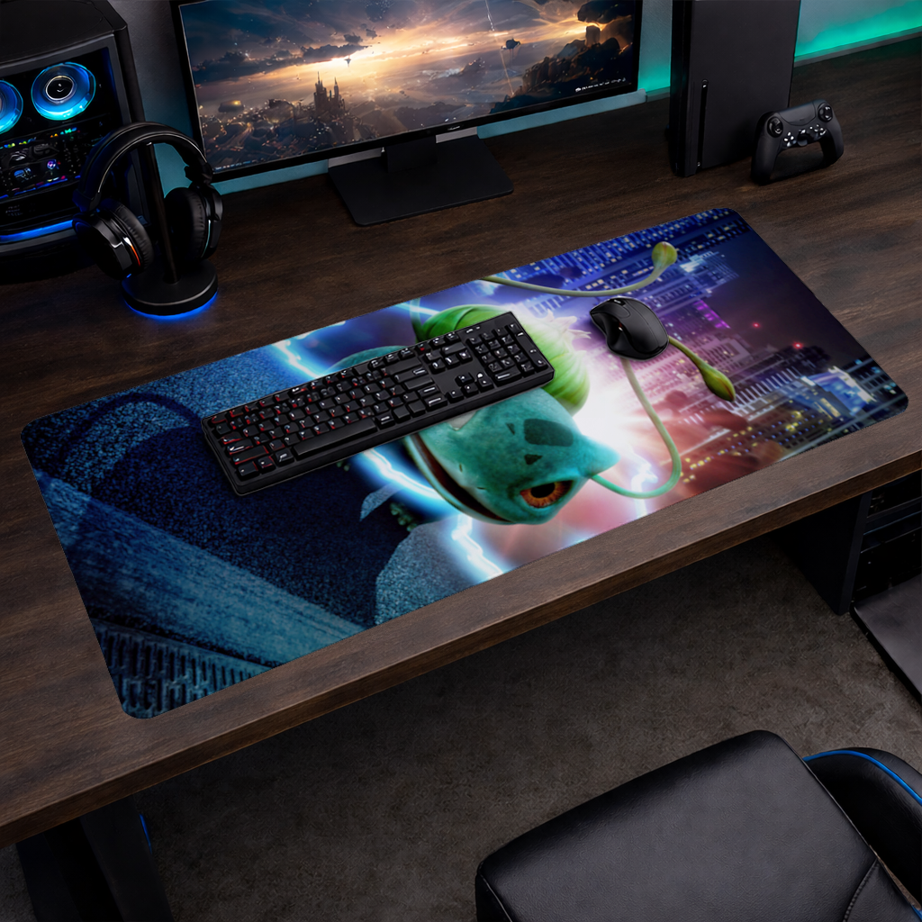 Glowing Neon Creature in Night City Mouse Pad