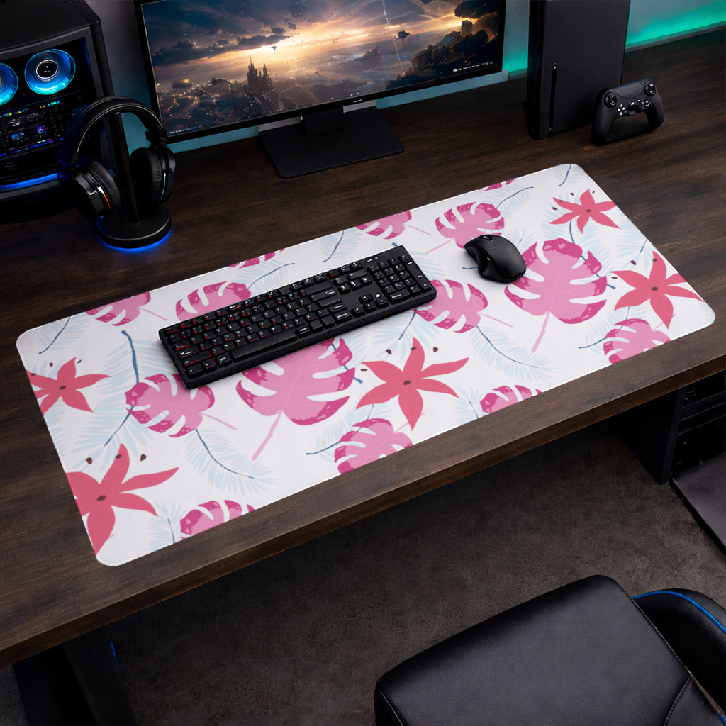 Pink Monstera and Tropical Lily Mouse Pad