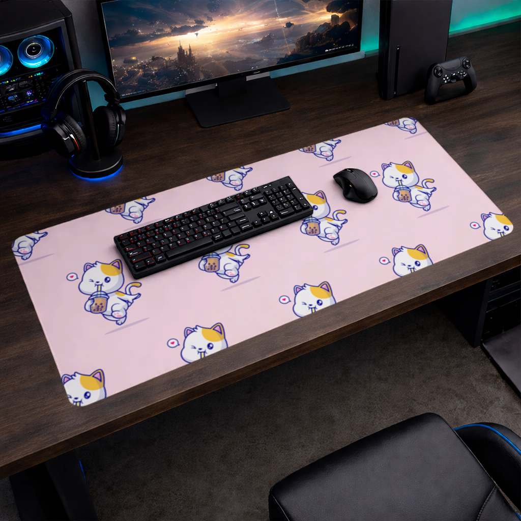 Boba Çayı İçen Kawaii Kedi Mouse Pad