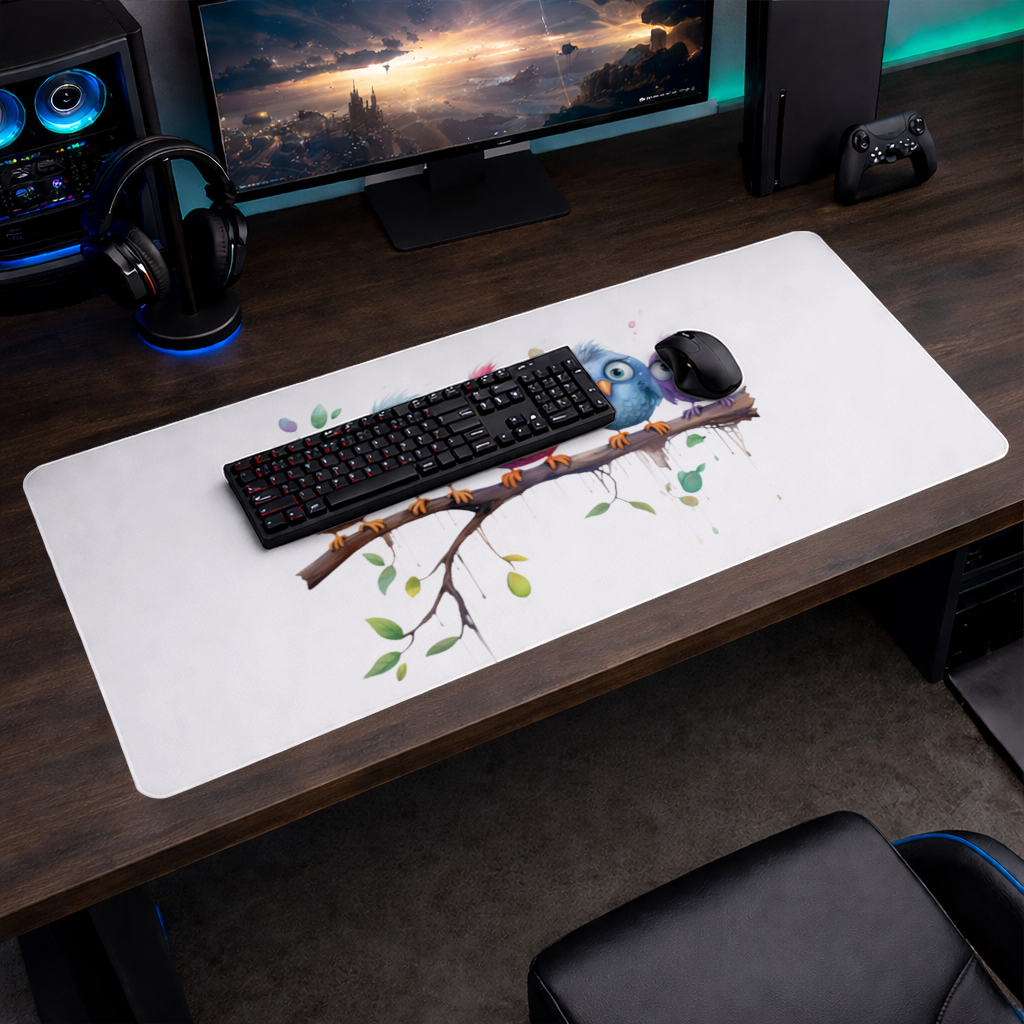 Five Colorful Kawaii Birds on Branch 