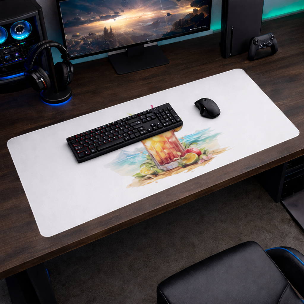 Egzotik Tropikal Sahilde Buzlu Meyveli İçecek Mouse Pad