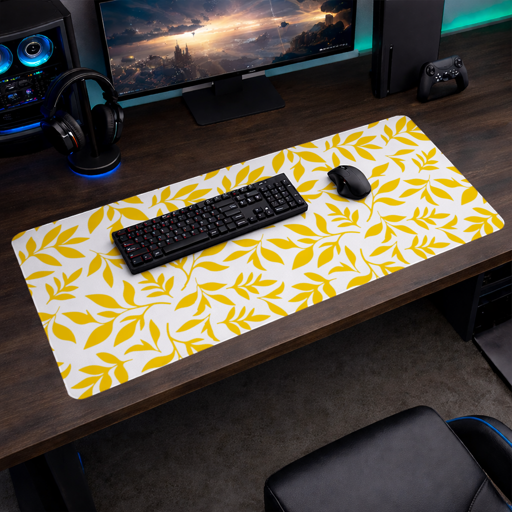 Mustard Yellow Botanical Leaves Mouse Pad