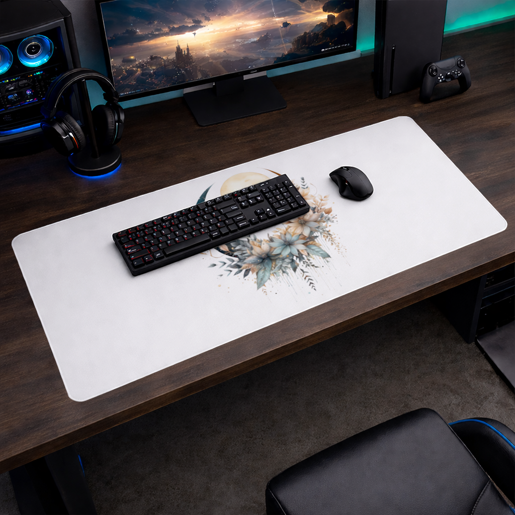 Celestial Boho Moon Floral Mouse Pad