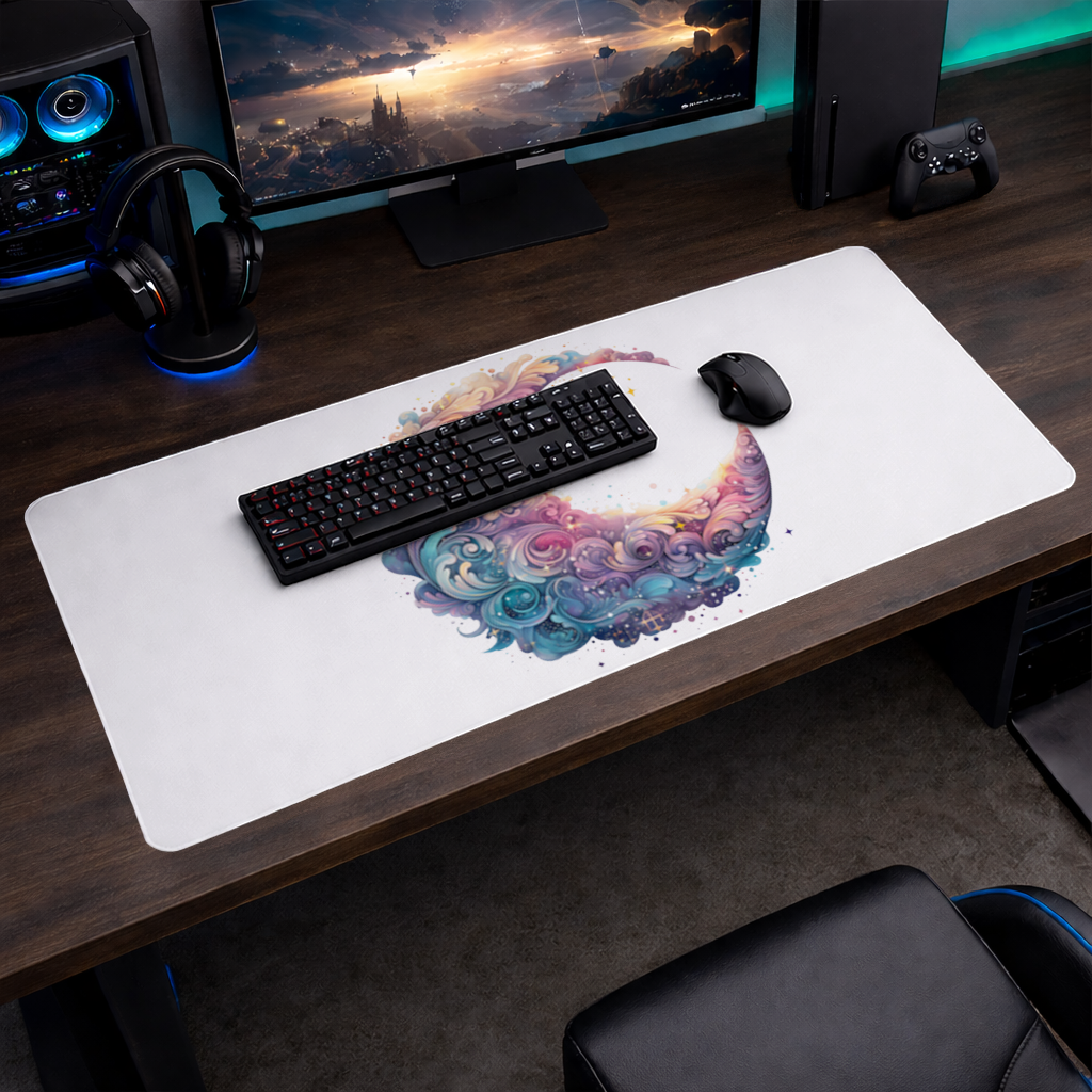 Colorful Swirled Celestial Moon Mouse Pad