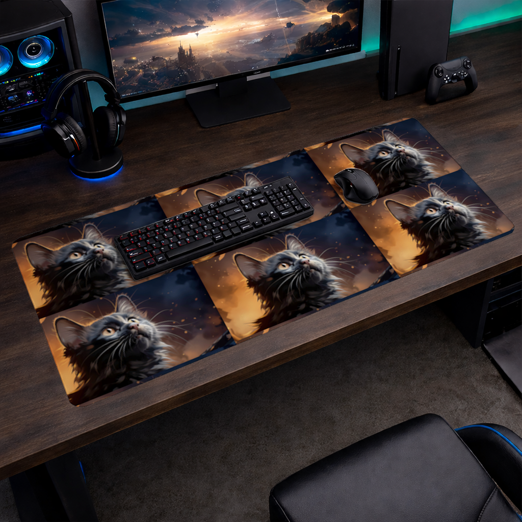 Black Cat Digital Art Mouse Pad