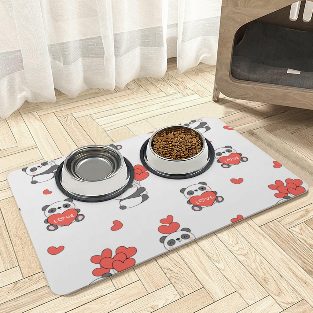 Cute Panda Valentines Day Love Heart Pattern Design Pet Feeding Mat