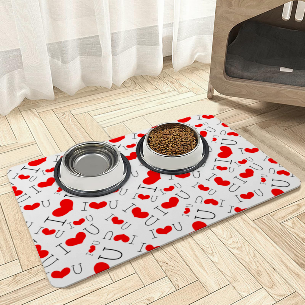 Valentines Day I Love You Heart Pattern Romantic Design Pet Feeding Mat