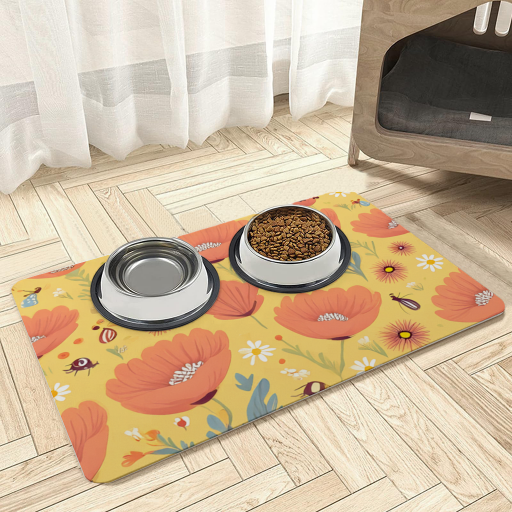 Floral  Insect Pattern  Colorful Design Pet Feeding Mat
