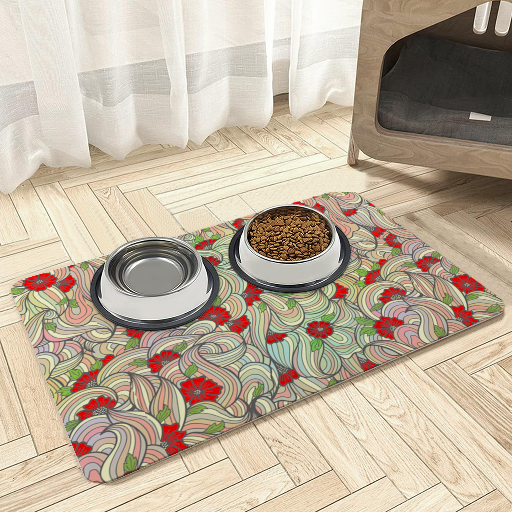 Floral Retro Wavy Pattern Pet Feeding Mat
