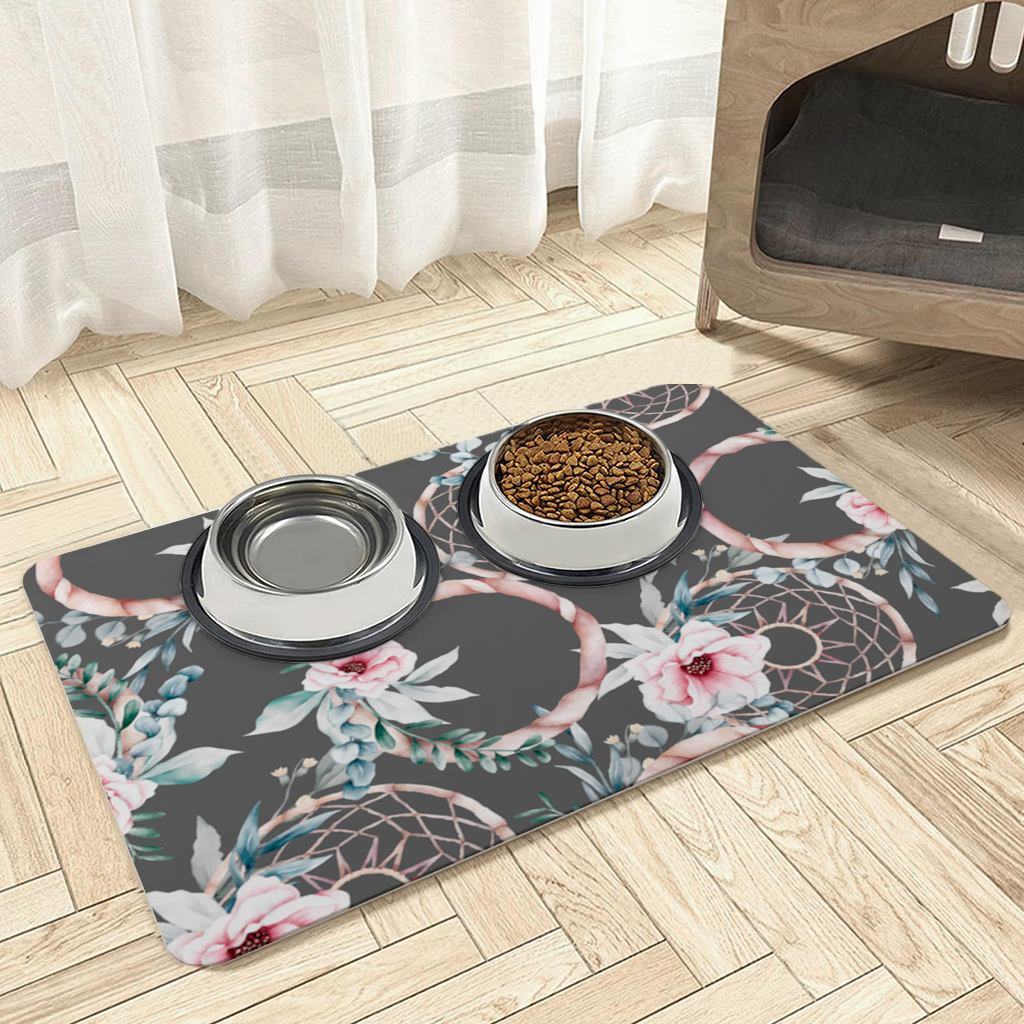 Boho Floral Dreamcatcher Pattern Pet Feeding Mat