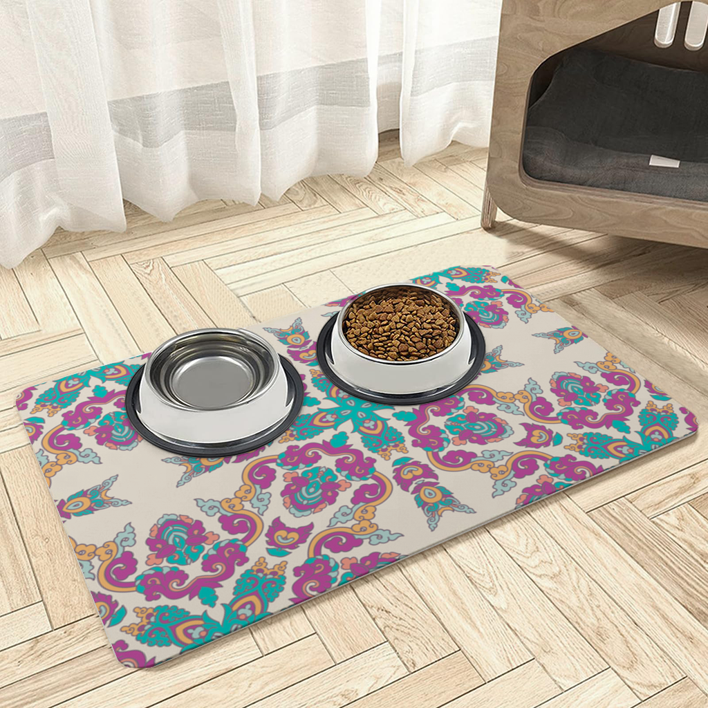 Colorful Oriental Symmetrical Mandala Pattern Pet Feeding Mat