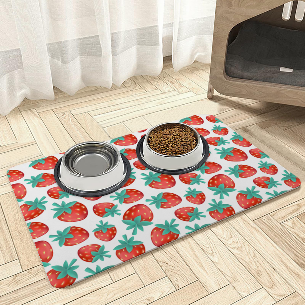 Vibrant Red Strawberry Summer Pattern Pet Feeding Mat