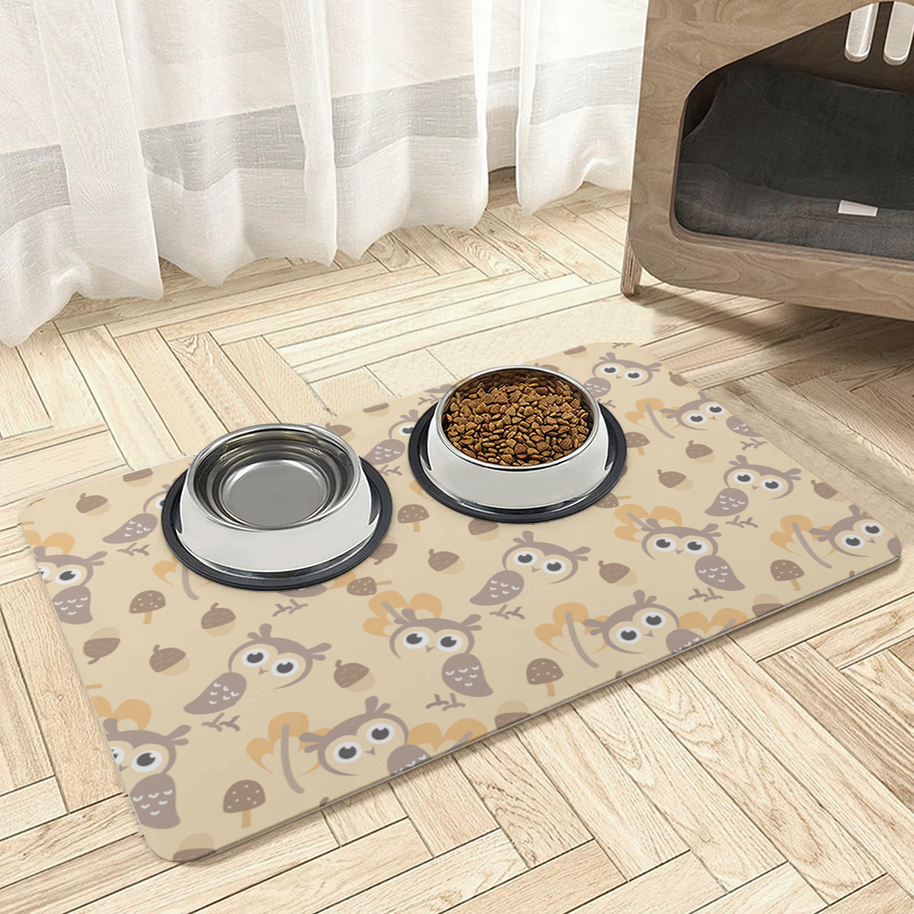 Cute Owl and Acorn Autumn Seamless Pattern Pet Feeding Mat