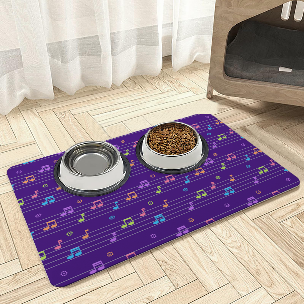 Colorful Music Notes and Modern Rhythm Seamless Pattern Pet Feeding Mat