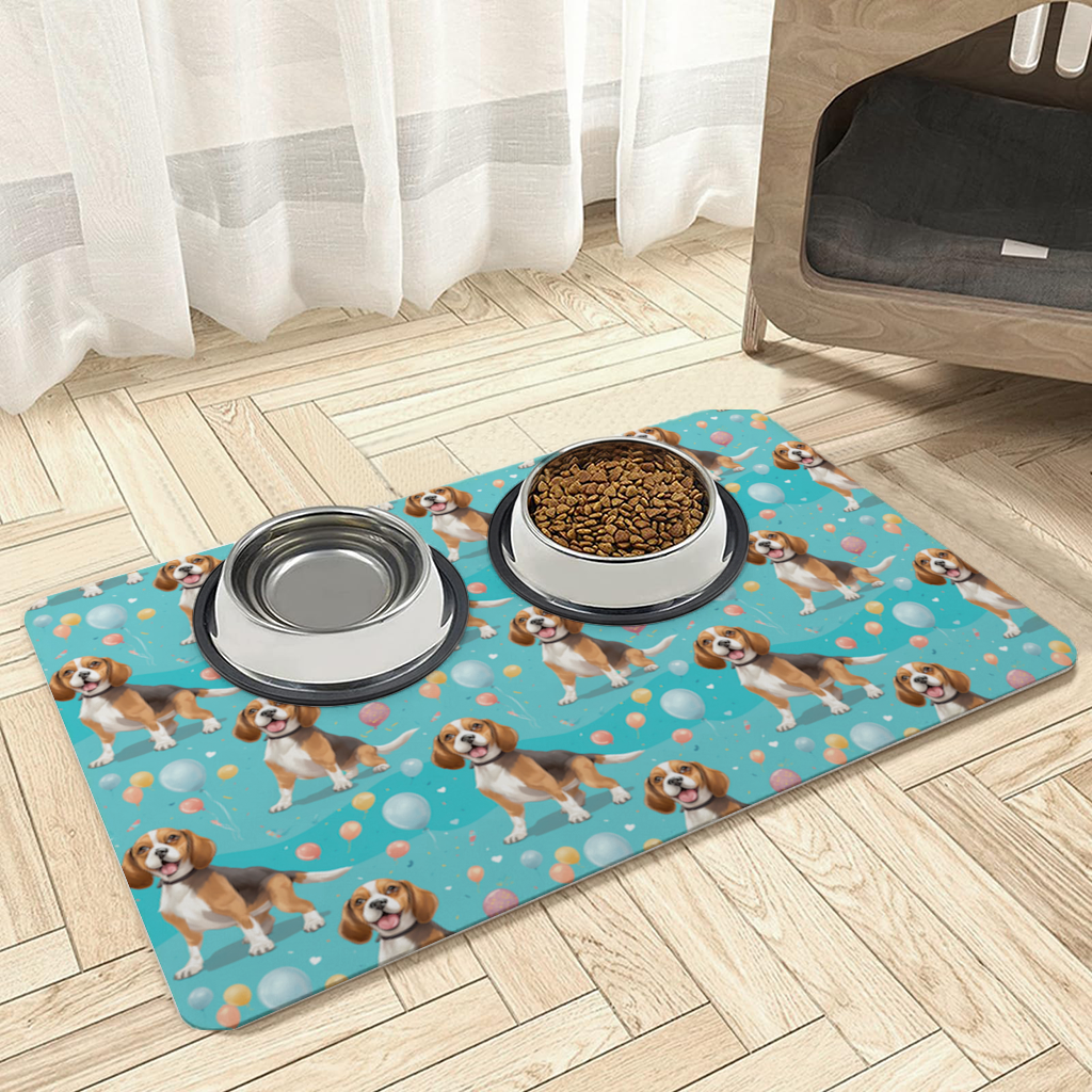 Cute Beagle Dog and Colorful Balloons Seamless Pattern Pet Feeding Mat