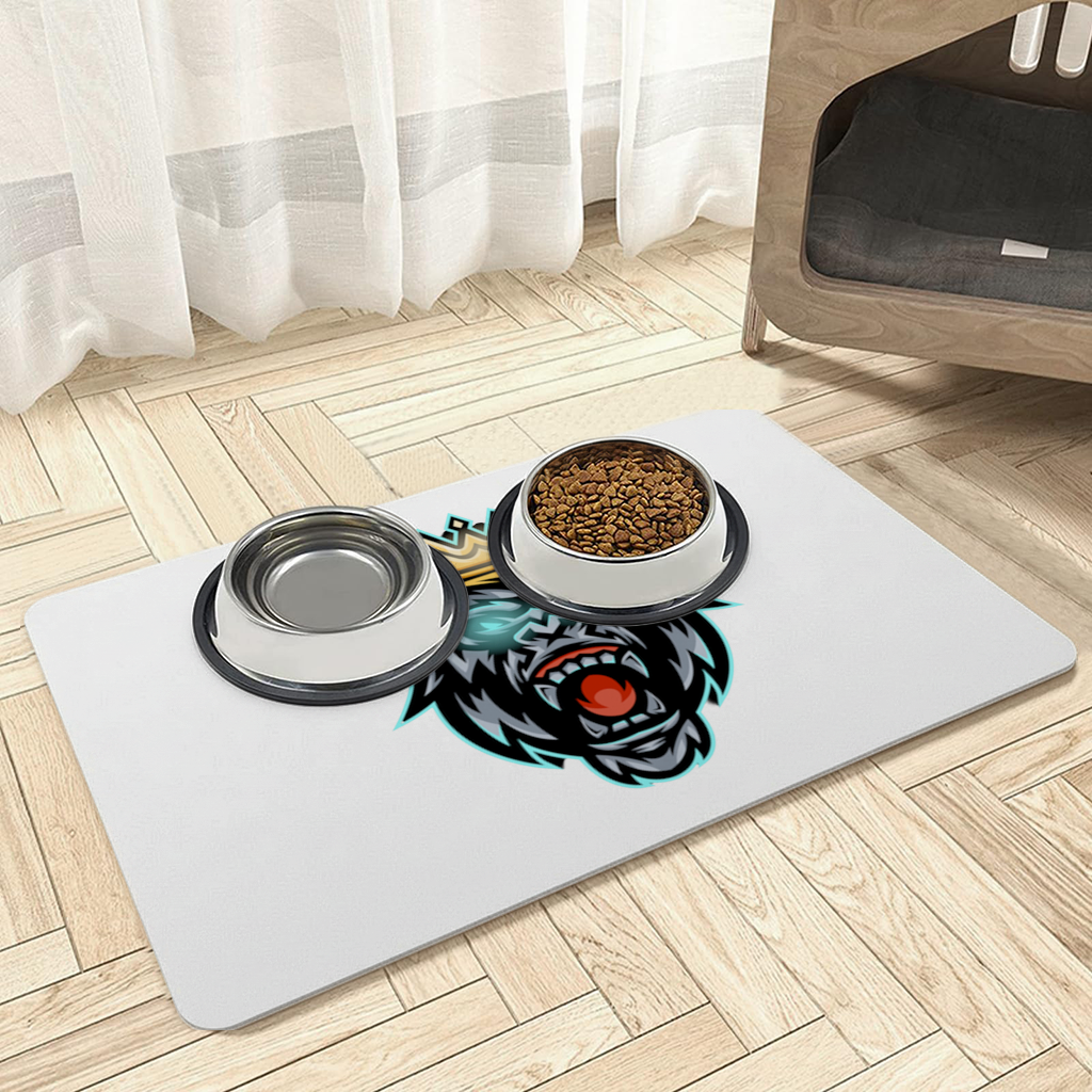 Angry Gorilla King with Crown Graphic - Neon Mascot Design Pet Feeding Mat