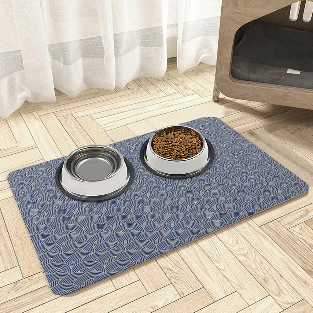 Navy and White Semi Circle Geometric Pattern Pet Feeding Mat