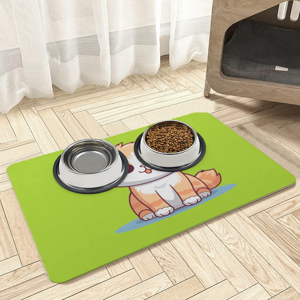 Cute Orange Cat Illustration Pet Feeding Mat