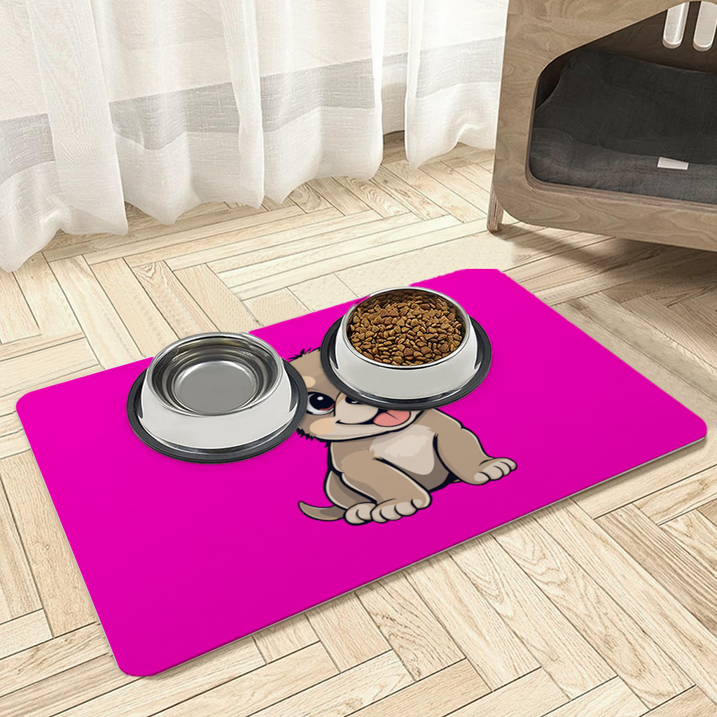 Cute Dog Illustration on Pink Background Pet Feeding Mat