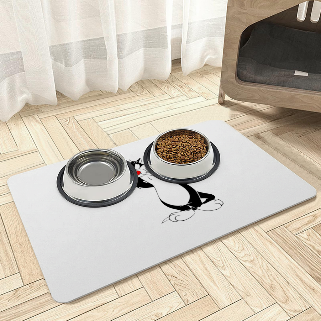 Funny Cartoon Cat Illustration Pet Feeding Mat