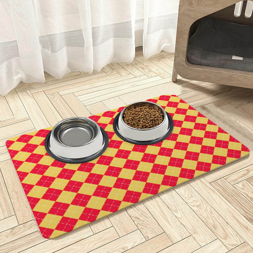 Red and Yellow Argyle Geometric Pattern Background Pet Feeding Mat