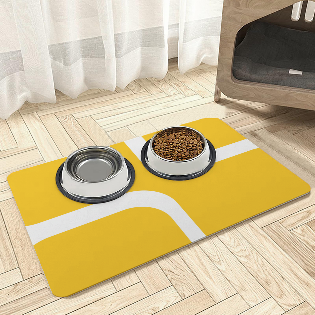 Yellow Geometric Labyrinth and Modern Abstract Pattern Pet Feeding Mat
