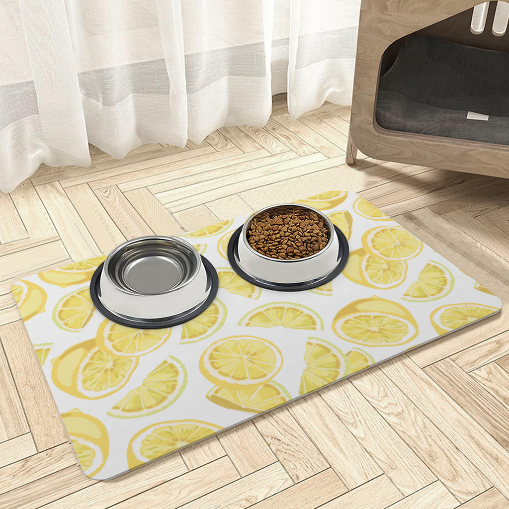 Fresh Lemon Slices Vibrant Summer Pattern Pet Feeding Mat