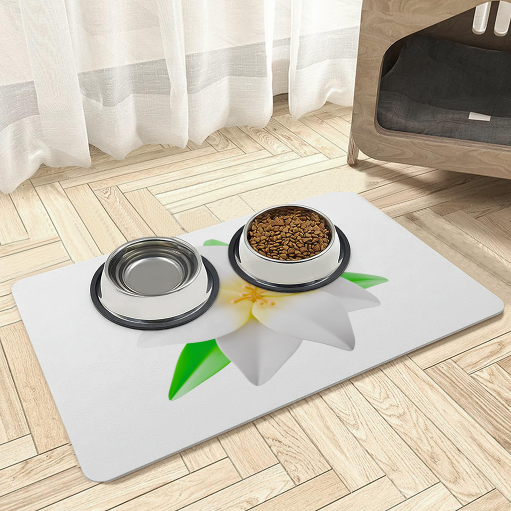 3D White Lily Flower Illustration Pet Feeding Mat