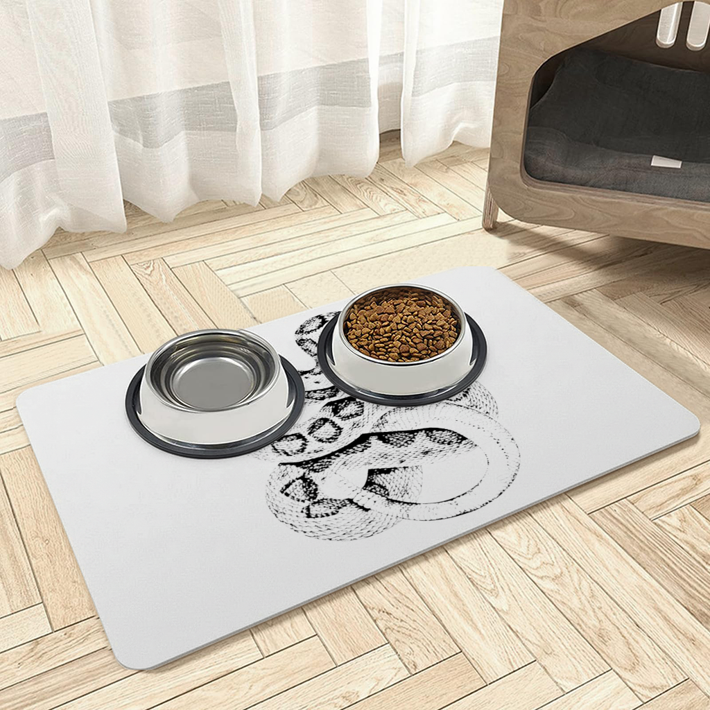 Detailed Vintage Rattlesnake Illustration Pet Feeding Mat