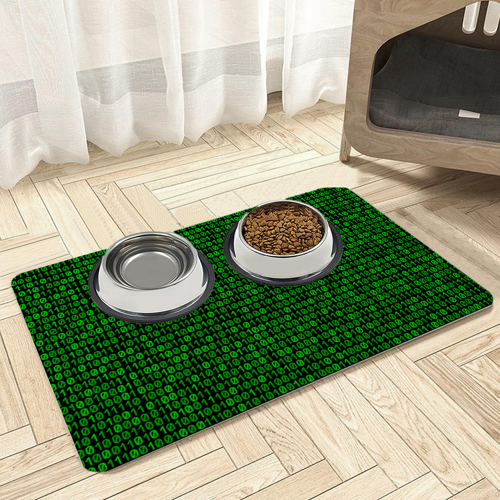 Matrix Style Digital Binary Code Background Pet Feeding Mat