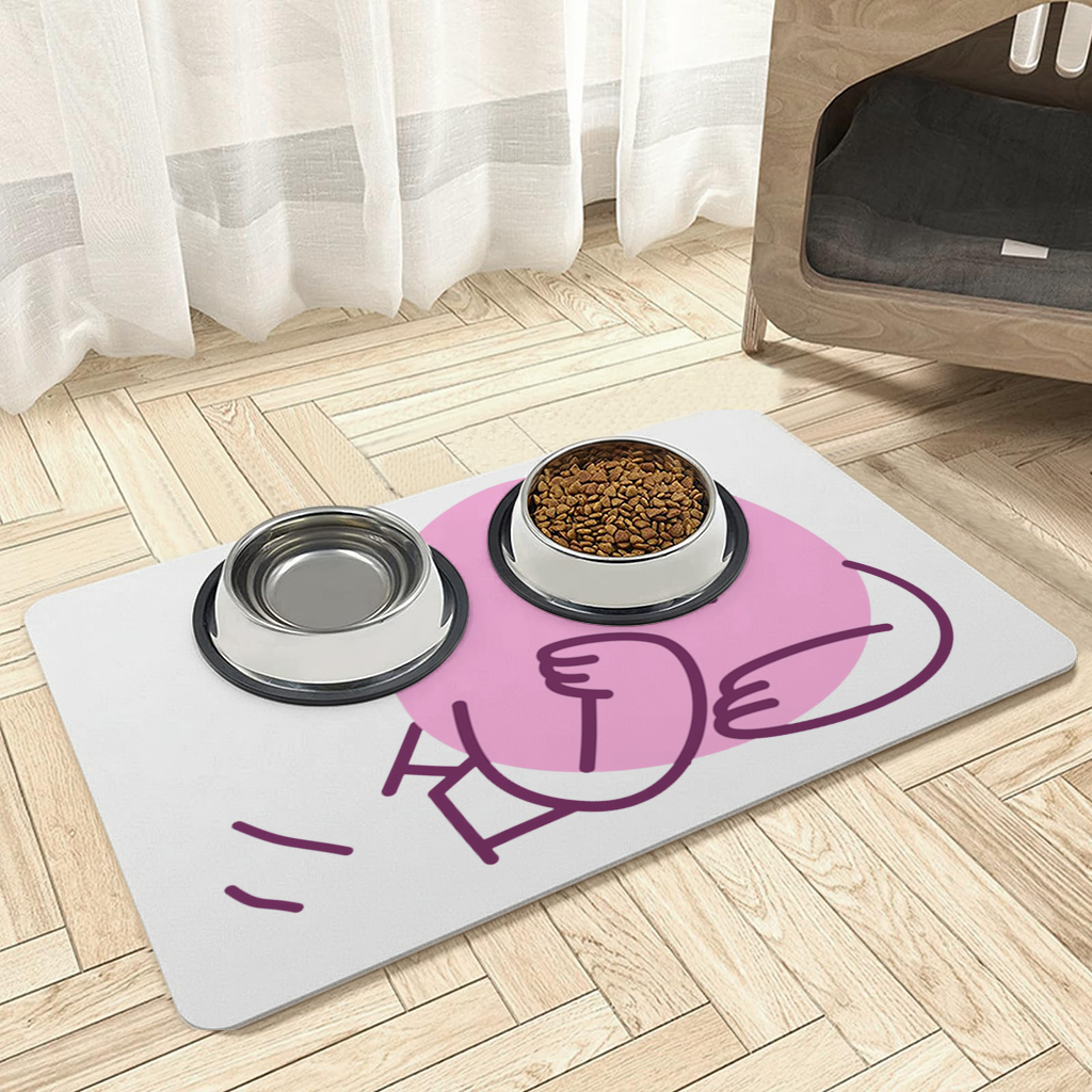 Cute Pink Lying Character Illustration Pet Feeding Mat