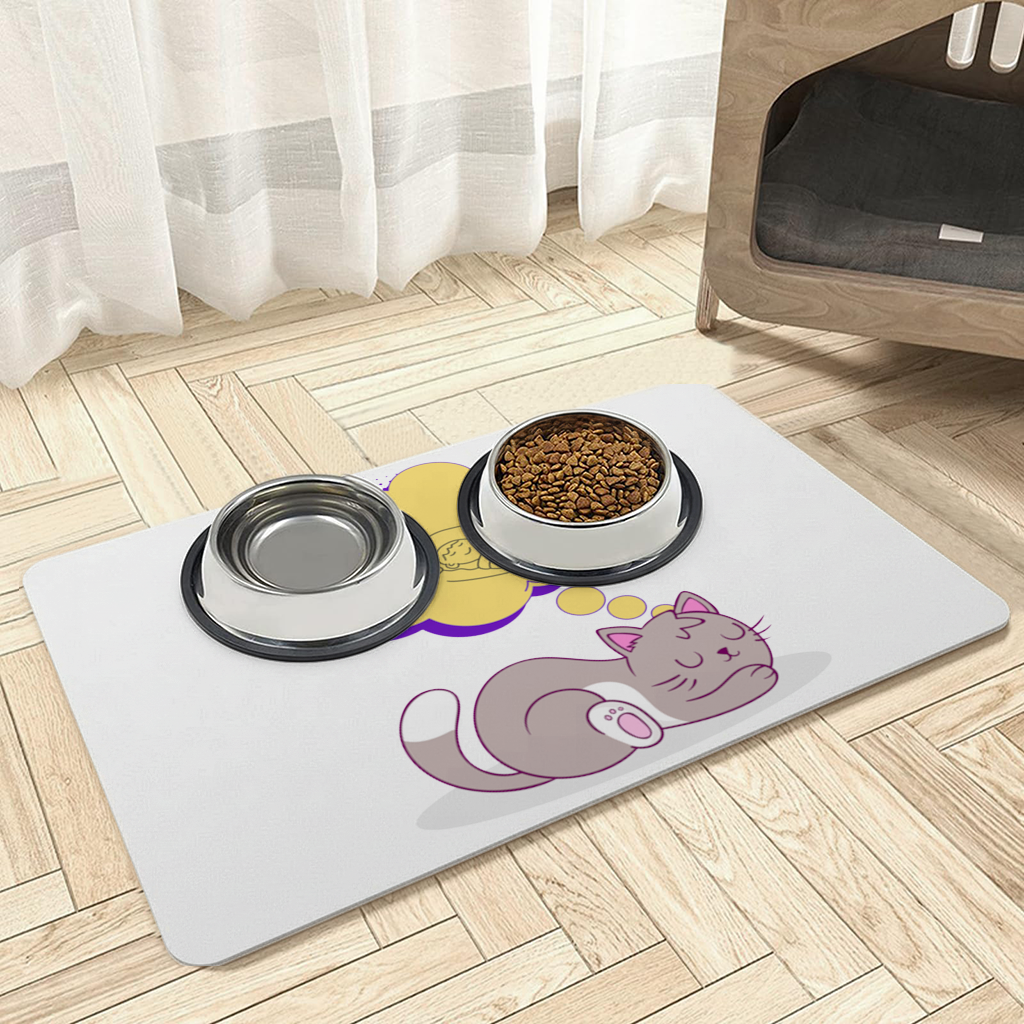 Cat Planning a 4 AM Zoomies Illustration Pet Feeding Mat