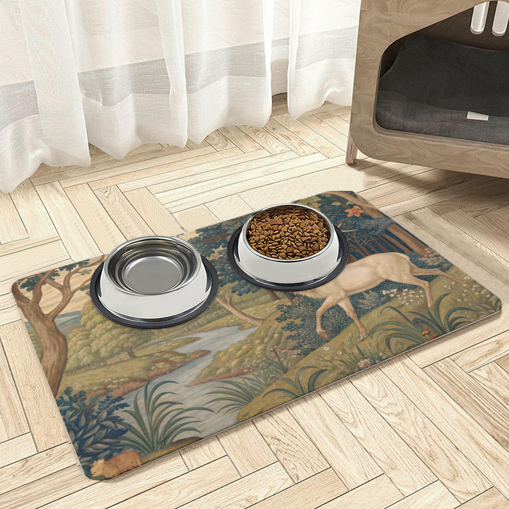 Noble Deer in Forest Landscape Classic Art Illustration Pet Feeding Mat