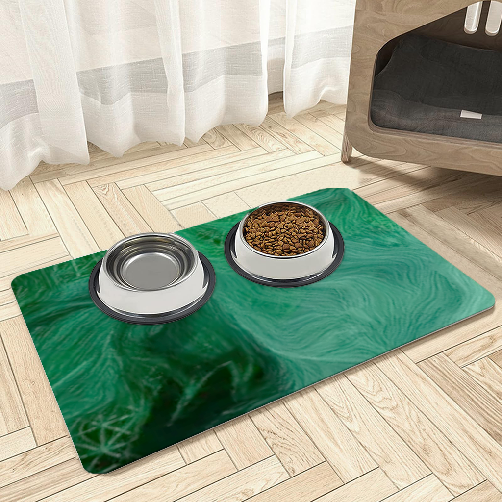 Black and green marbling Pet Feeding Mat